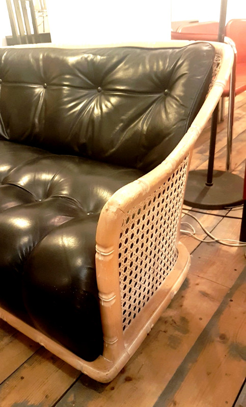 S 210 JFC Faux bamboo, cane and leather 2 seater sofa