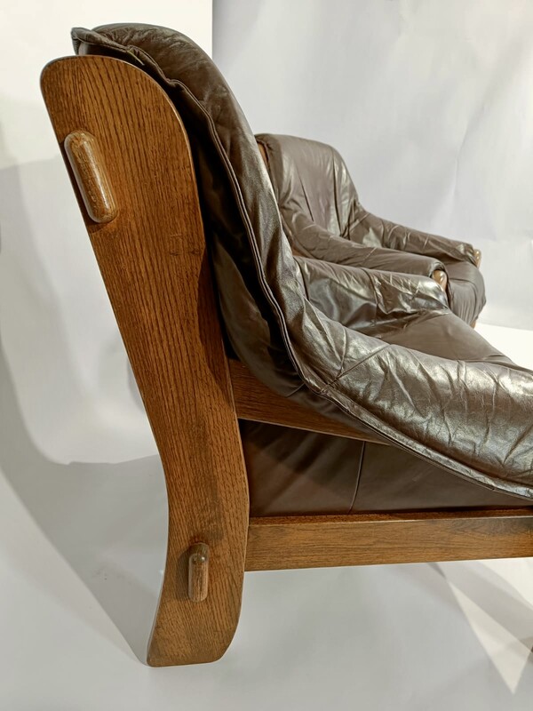 S 224 YO pair of brown leather and wood armchairs, 1970’s