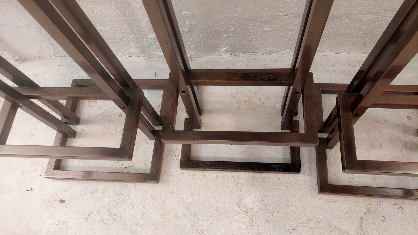 S 227 JC Set of 3 metal bar stools with gunmetal patina, 1980s