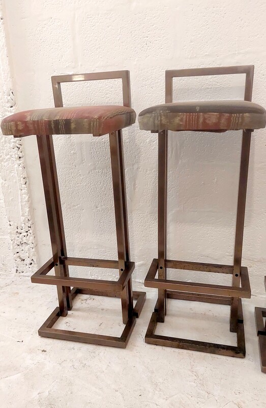 S 227 JC Set of 3 metal bar stools with gunmetal patina, 1980s