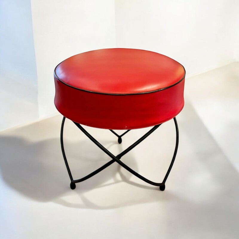 S 229 APO Round red tripod stool, 1950’s