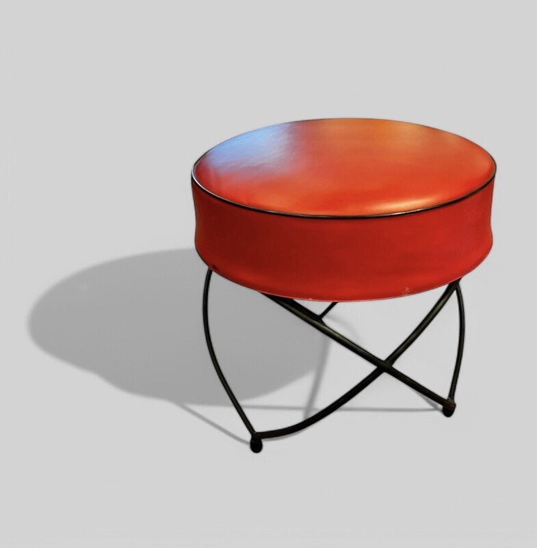 S 229 APO Round red tripod stool, 1950’s