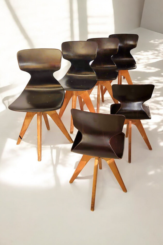 S 259 JC Set of 6 pagwood dining chairs 1950s 