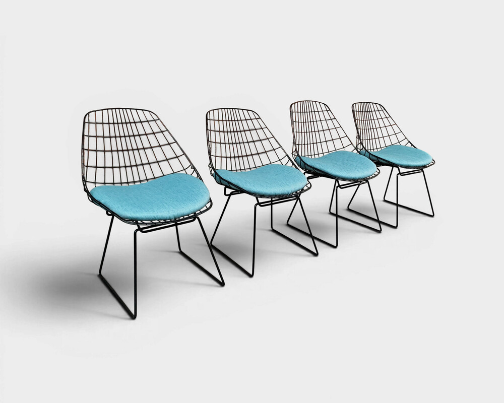 S 264 JB Set of Four SM05 Wire Dining Chairs by Cees Braakman for Pastoe, Netherlands, 1950s