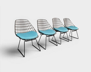 S 264 JB Set of Four SM05 Wire Dining Chairs by Cees Braakman for Pastoe, Netherlands, 1950s
