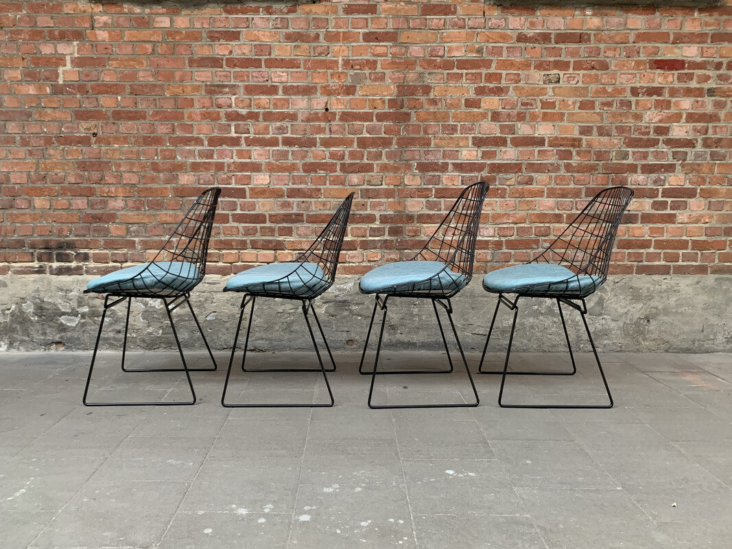 S 264 JB Set of Four SM05 Wire Dining Chairs by Cees Braakman for Pastoe, Netherlands, 1950s