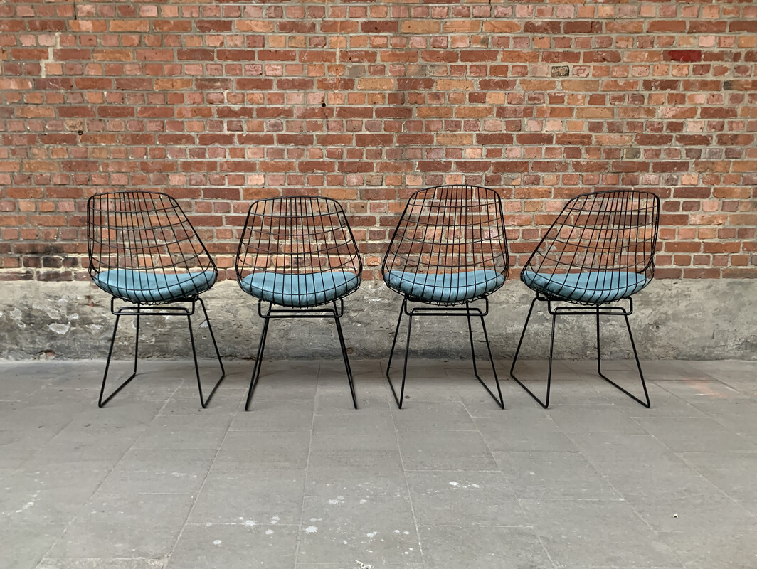 S 264 JB Set of Four SM05 Wire Dining Chairs by Cees Braakman for Pastoe, Netherlands, 1950s