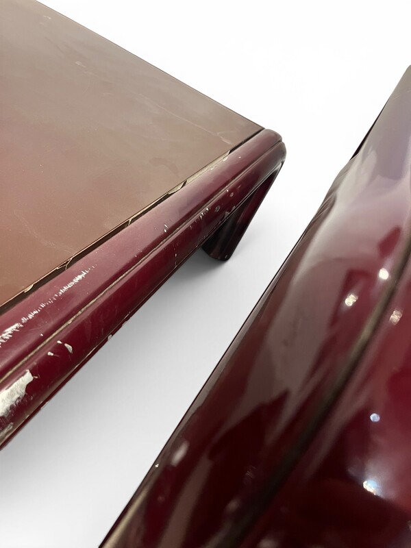 S 273 APO burgundy leather sofa + armchair + coffee table, circa 1970