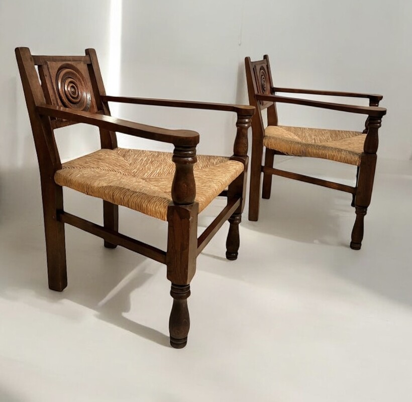 S 277 OB pair of French brutalist armchairs, 1950’s