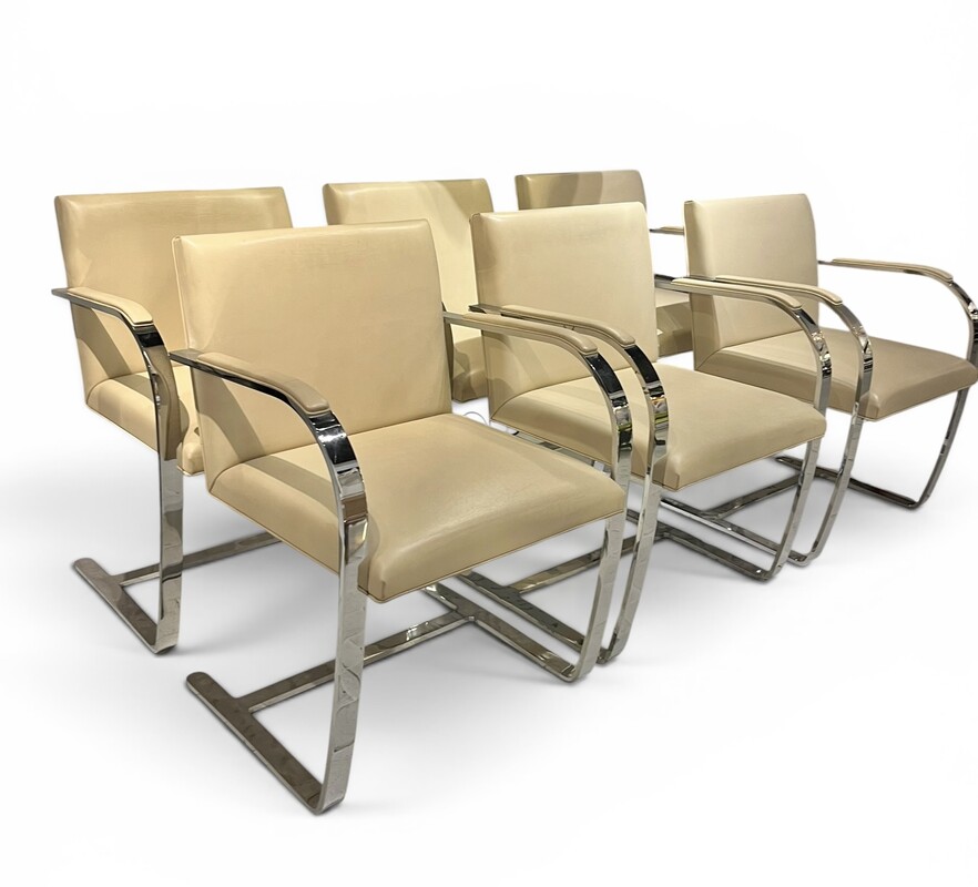 S 282 RD set of 6 Leather BRNO by Mies Van Der Rohe for Knoll chairs 