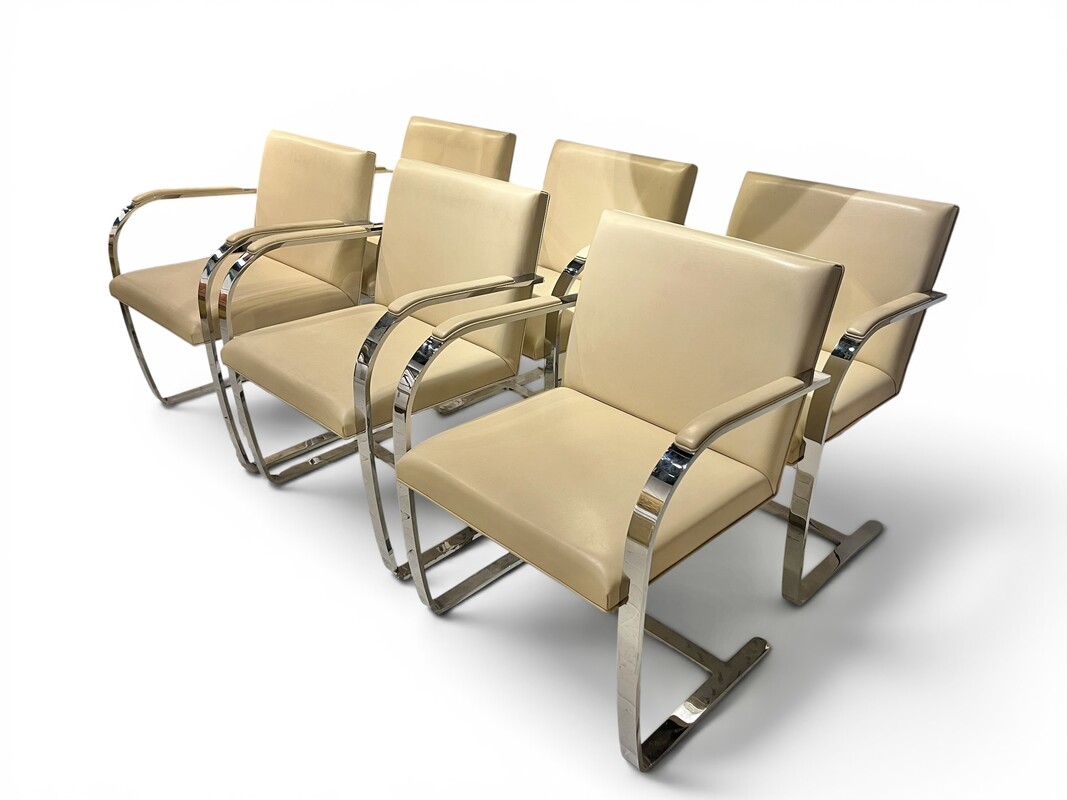 S 282 RD set of 6 Leather BRNO by Mies Van Der Rohe for Knoll chairs 