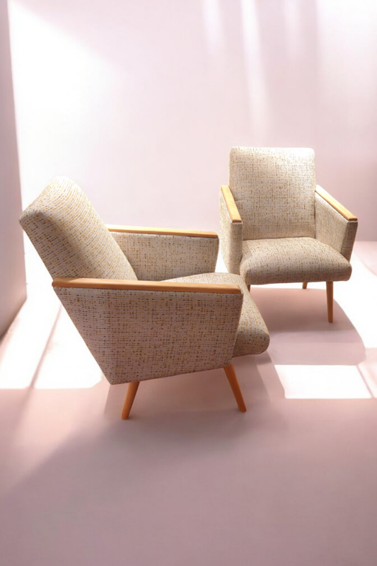S 285 JC Pair vintage Jiroutek armchairs new upholstery 1950s