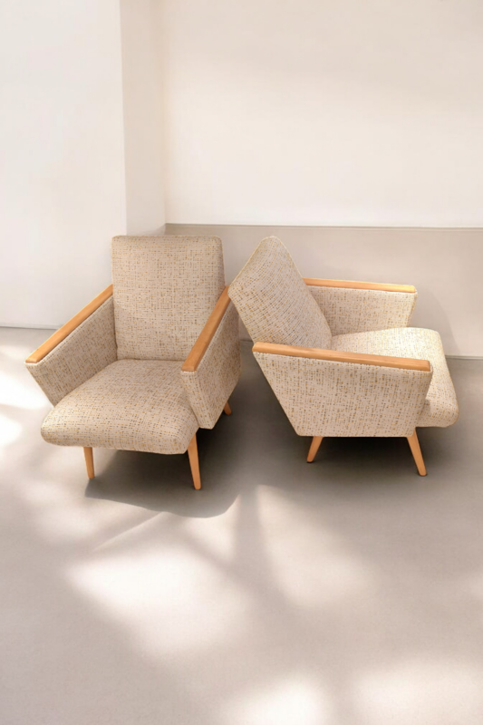 S 285 JC Pair vintage Jiroutek armchairs new upholstery 1950s