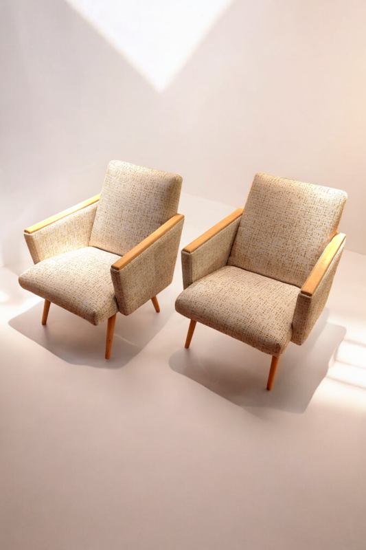 S 285 JC Pair vintage Jiroutek armchairs new upholstery 1950s