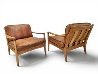 S 287 AG pair of cognac leather armchairs