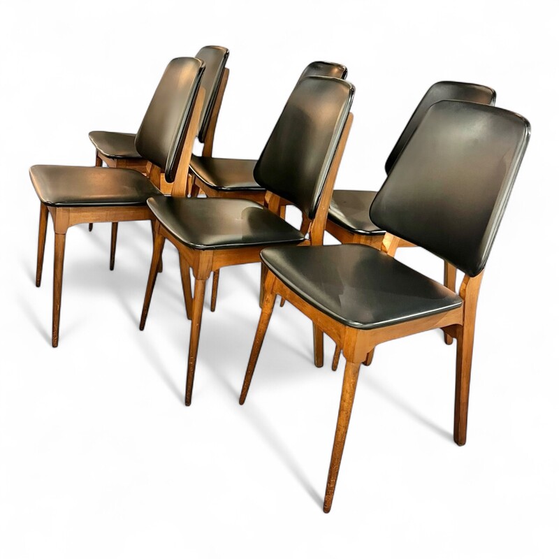 S 302 AS set of 6 vintage chairs, moleskine and teak, 1960