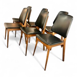 S 302 AS set of 6 vintage chairs, moleskine and teak, 1960