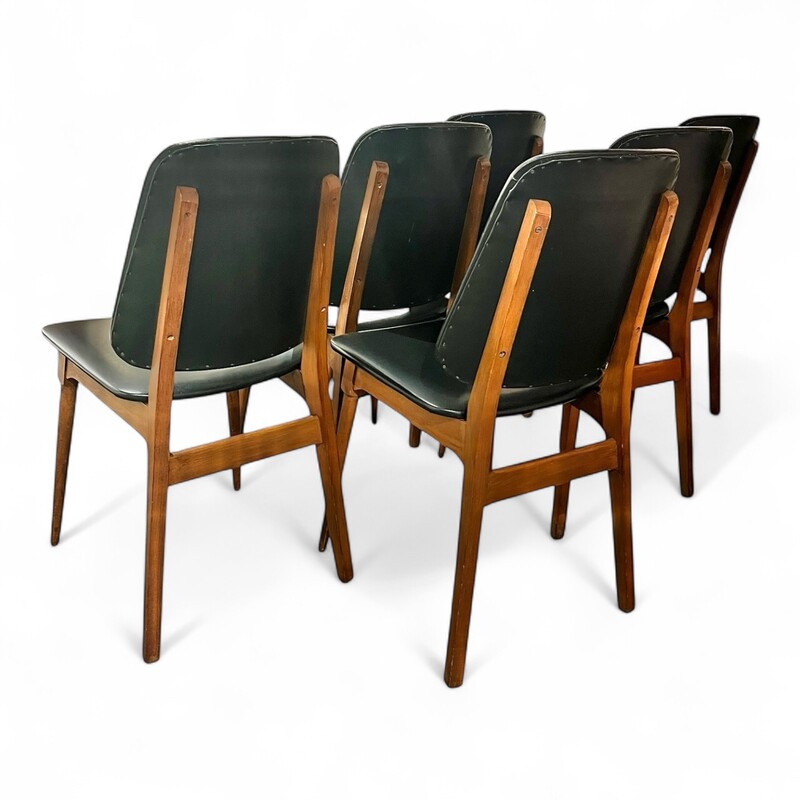 S 302 AS set of 6 vintage chairs, moleskine and teak, 1960