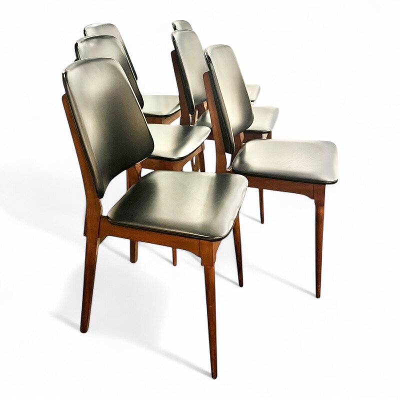 S 302 AS set of 6 vintage chairs, moleskine and teak, 1960