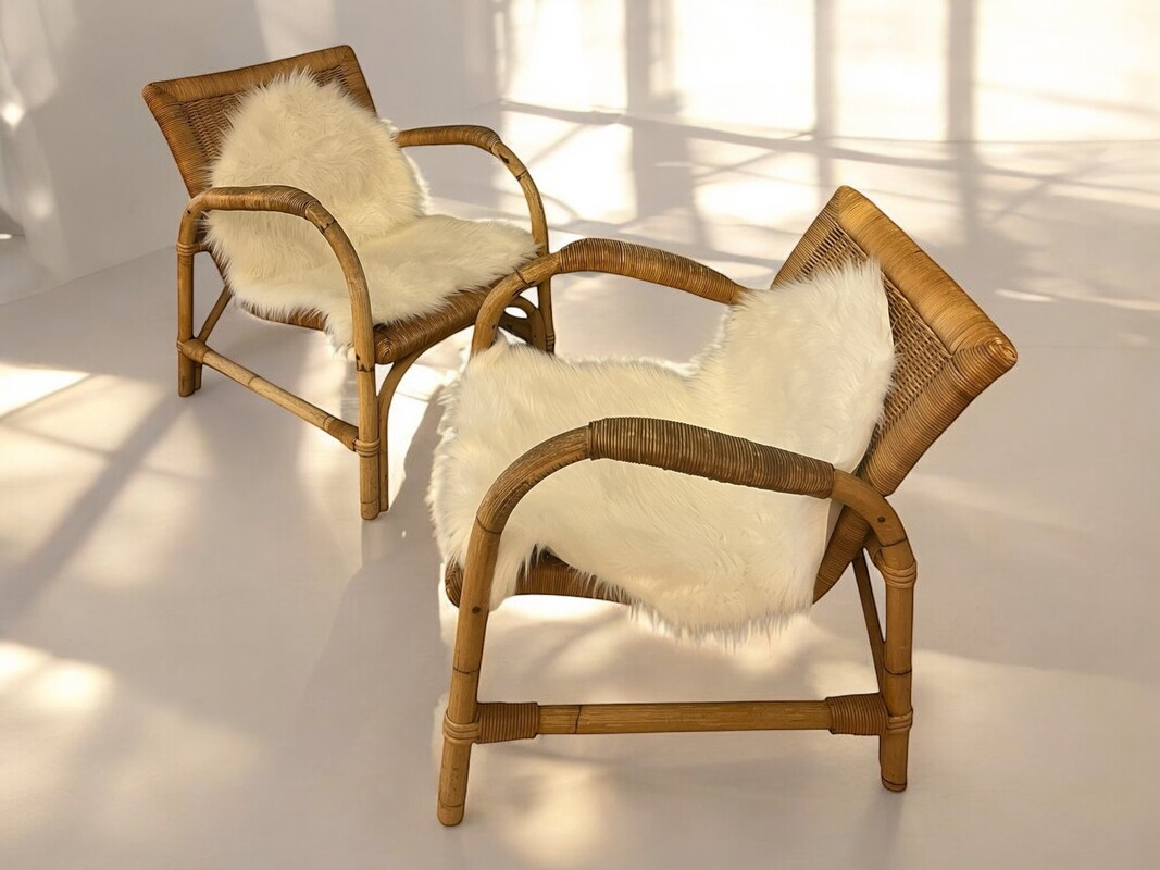 S 307 CW pair of rattan and bamboo armchairs 
