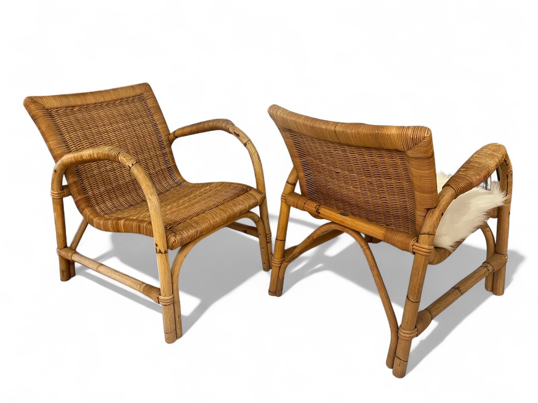 S 307 CW pair of rattan and bamboo armchairs 