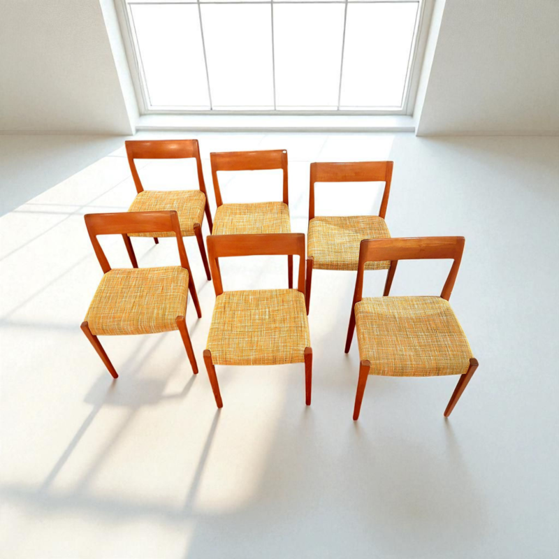 S 313 JC Set teak chairs, new upholstery, denmark 1960s
