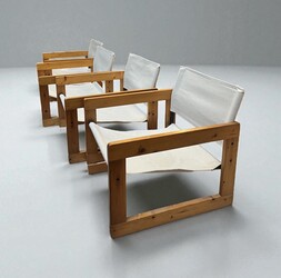 S 327 CY set of 4 pine and beige fabric armchairs