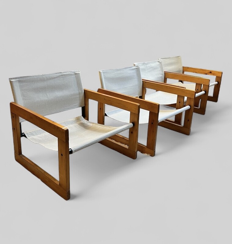 S 327 CY set of 4 pine and beige fabric armchairs