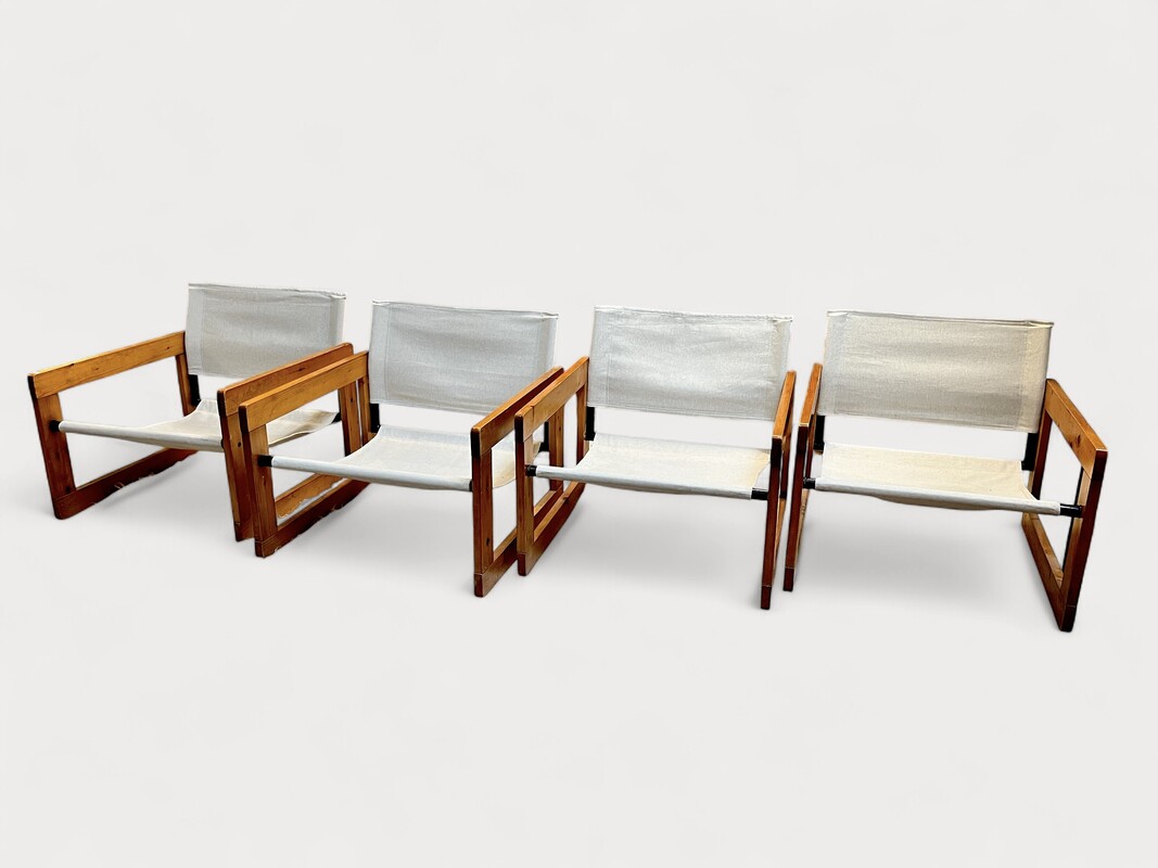 S 327 CY set of 4 pine and beige fabric armchairs