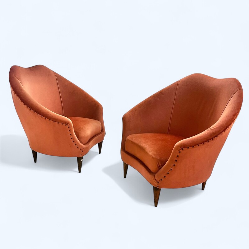 S 330 FL pair of velvet armchairs by Federico Munari, Italy, 1950's