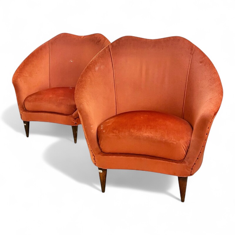 S 330 FL pair of velvet armchairs by Federico Munari, Italy, 1950's
