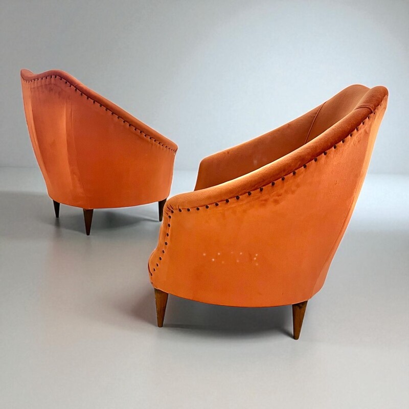 S 330 FL pair of velvet armchairs by Federico Munari, Italy, 1950's