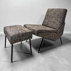 S 342 JB Troika chair & Ottoman 1960s Design Pierre Guariche for Airborne, France