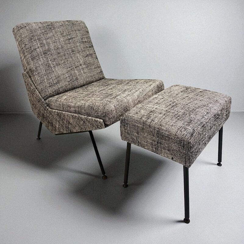 S 342 JB Troika chair & Ottoman 1960s Design Pierre Guariche for Airborne, France