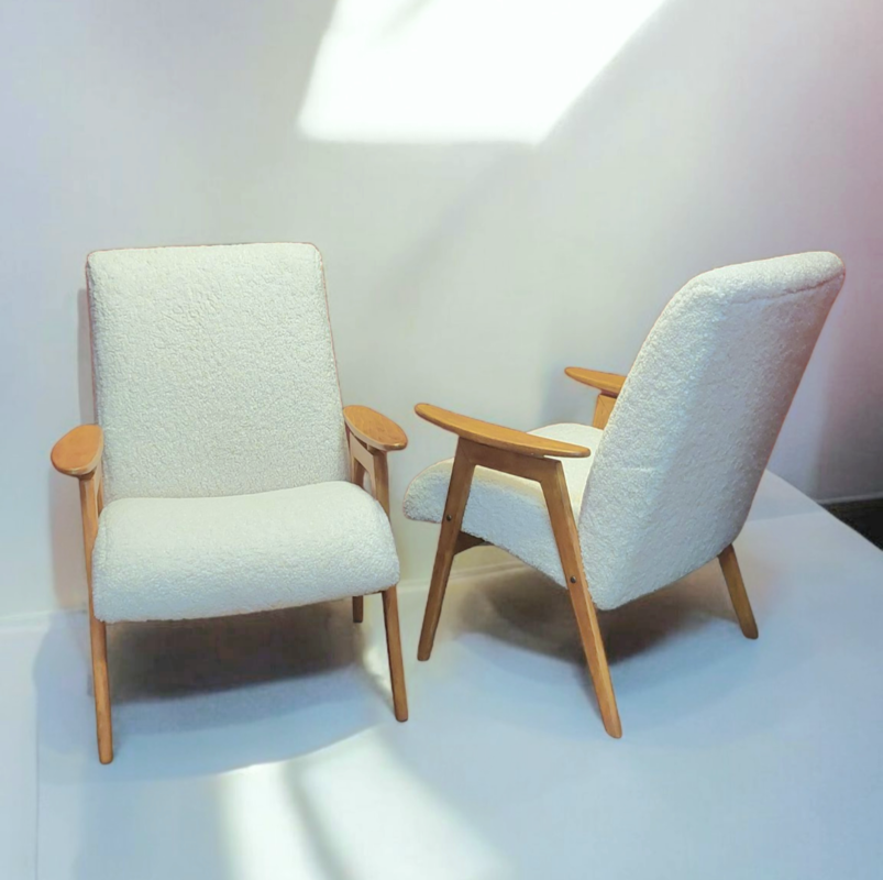 S 356 JC Pair teddy bear reupholstered scandinavian armchairs 1950s
