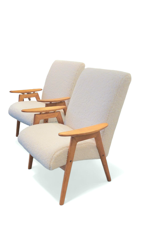 S 356 JC Pair teddy bear reupholstered scandinavian armchairs 1950s