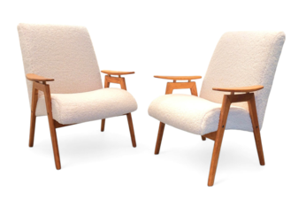 S 356 JC Pair teddy bear reupholstered scandinavian armchairs 1950s