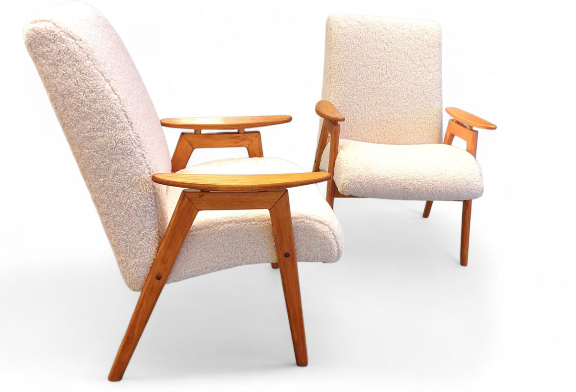 S 356 JC Pair teddy bear reupholstered scandinavian armchairs 1950s