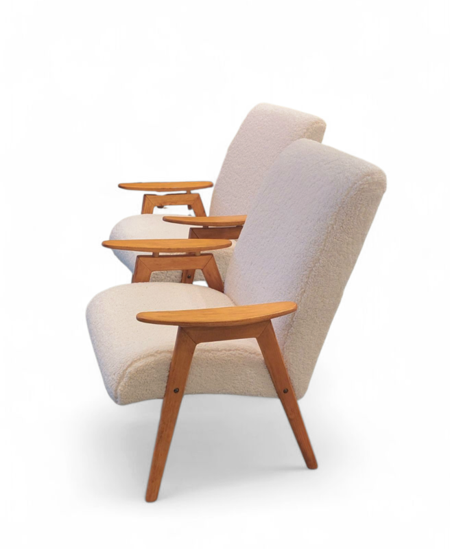 S 356 JC Pair teddy bear reupholstered scandinavian armchairs 1950s