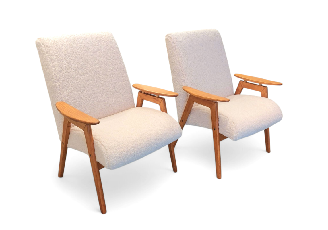 S 356 JC Pair teddy bear reupholstered scandinavian armchairs 1950s