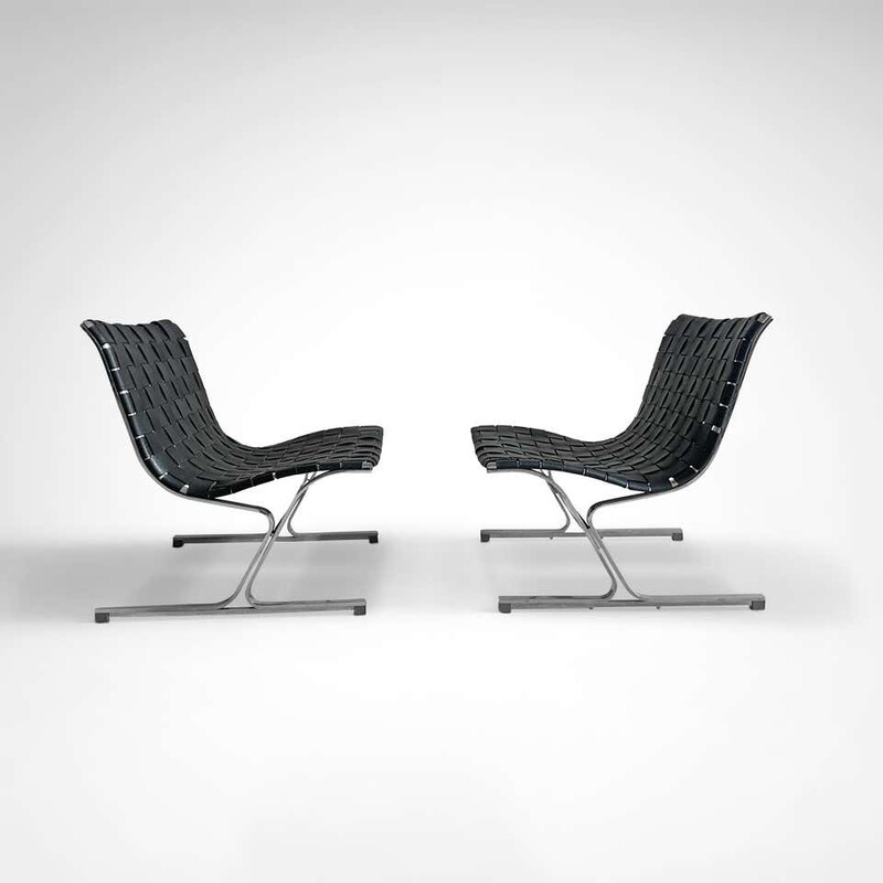S 360 APO pair of black leather lounge chairs by Ross Littell 