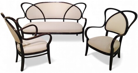 S 363 AS Thonet living room set of three pieces,( sofa and two armchairs)product between 1911 and 1915, Austria, restored