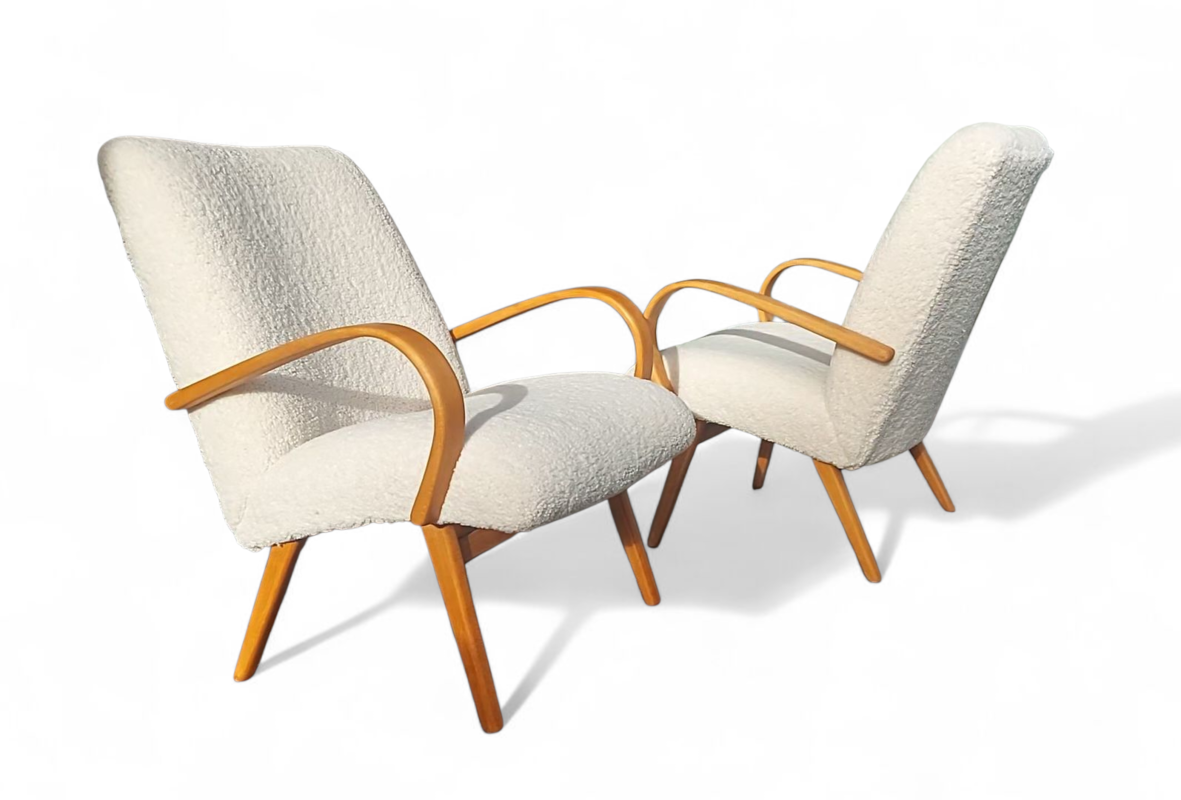 S 370 JC Pair teddy rehupholstered Scandinavian armchairs,  1960s 