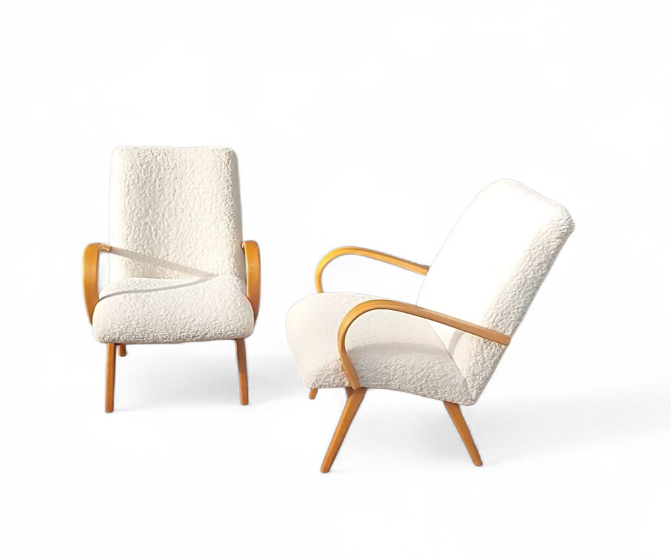 S 370 JC Pair teddy rehupholstered Scandinavian armchairs,  1960s 