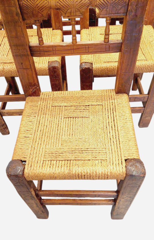 S 371 JC A rare set of 12 chairs in Swiss pine and walnut with fan-shaped decoration, origin: Queyras, France, 19th or late 18th century