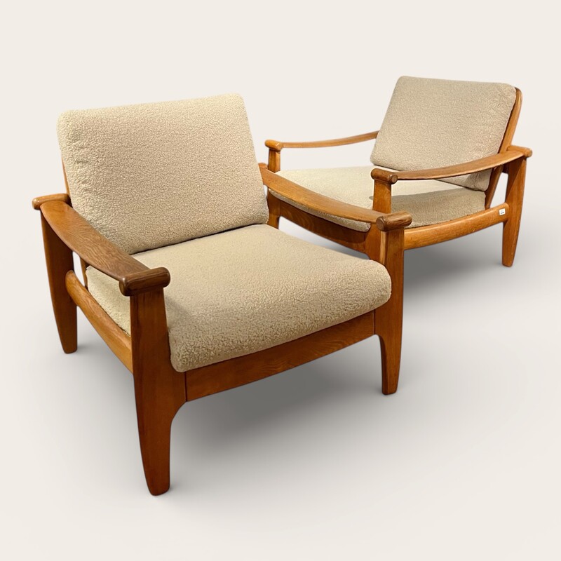 S 395 JCM pair of oak armchairs, New fabric 