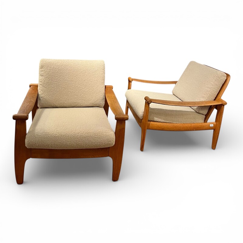 S 395 JCM pair of oak armchairs, New fabric 