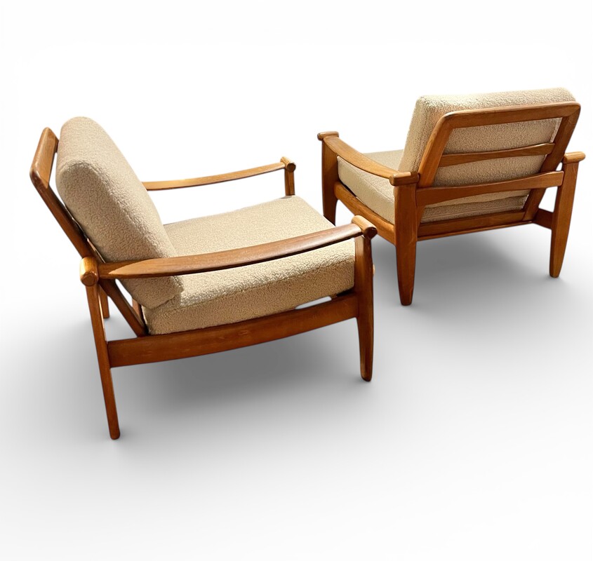 S 395 JCM pair of oak armchairs, New fabric 