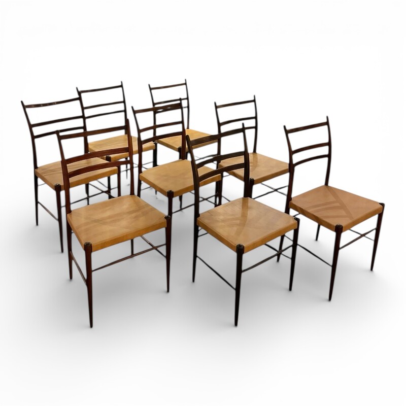 S 398 AS set of 8 chairs with original leather by YNGE EKSTROM, 1960’s 