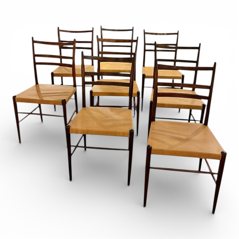 S 398 AS set of 8 chairs with original leather by YNGE EKSTROM, 1960’s 